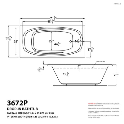 Atlantis Whirlpools Polaris 36 x 72 Rectangular Air Jetted Bathtub 3672PAR