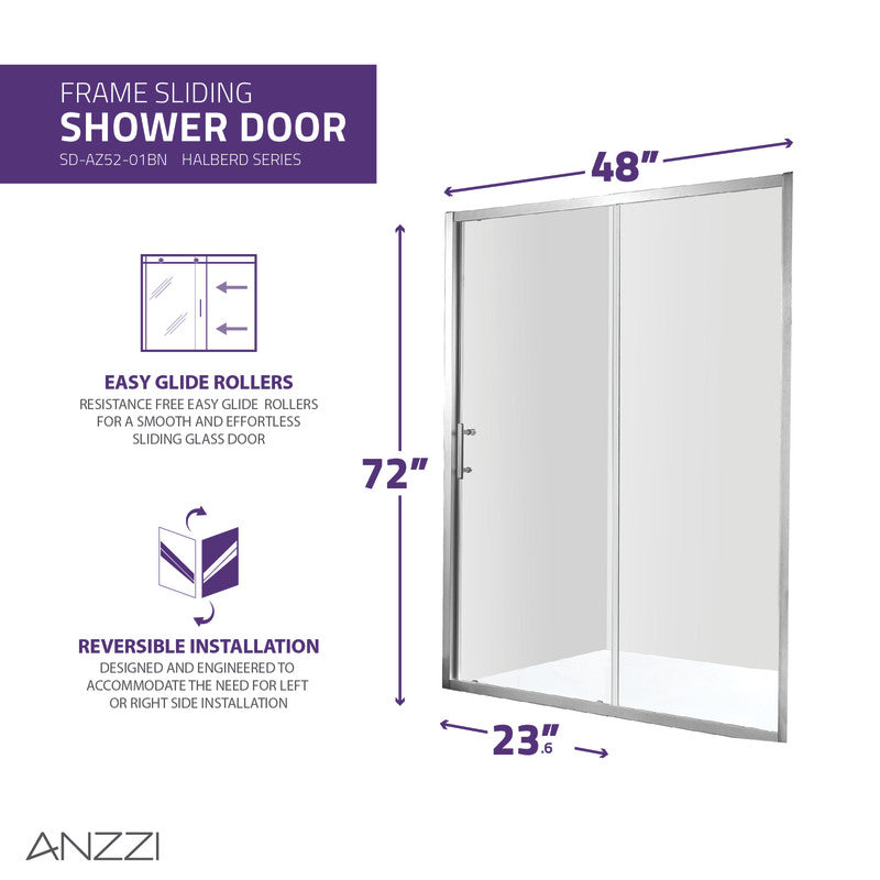 ANZZI Halberd 48 in. x 72 in. Framed Shower Door with TSUNAMI GUARD SD-AZ052-01CH