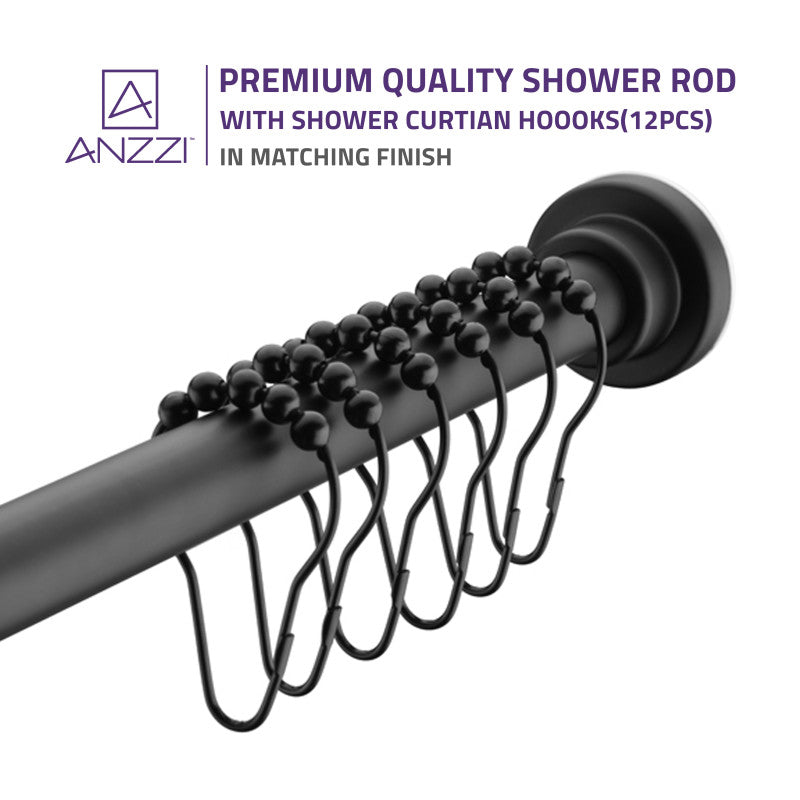 ANZZI 48-88 Inches Shower Curtain Rod with Shower Hooks AC-AZSR88CH