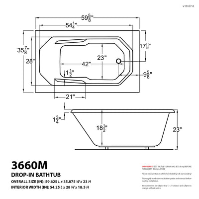 Atlantis Whirlpools Mirage  Deluxe Series 35.875 x 59.625in. Air and Whirlpool Jetted Bathtub in White 3660MDRX