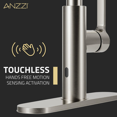 ANZZI Ola Hands Free Touchless 1-Handle Pull-Down Sprayer Kitchen Faucet with Motion Sense and Fan Sprayer KF-AZ303BN