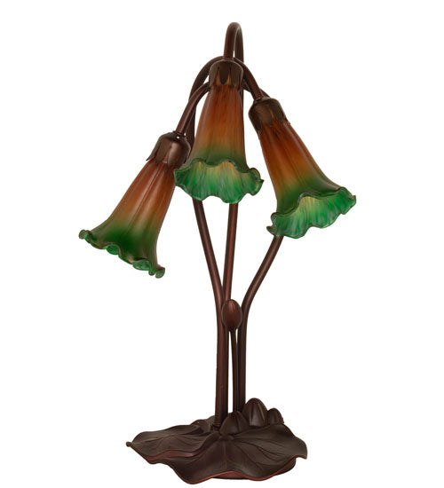 Meyda  16" High Amber/Green Tiffany Pond Lily 3 LT Accent Lamp '13595
