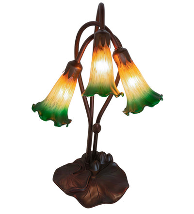 Meyda  16" High Amber/Green Tiffany Pond Lily 3 LT Accent Lamp '13595
