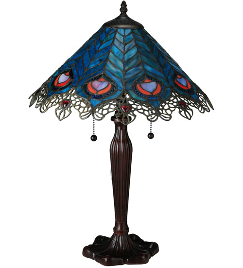 Meyda 23"H Peacock Feather Lace Table Lamp '138775