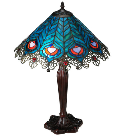 Meyda 23"H Peacock Feather Lace Table Lamp '138775