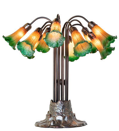 Meyda 24" High Amber/Green Tiffany Pond Lily 10 LT Table Lamp '14357