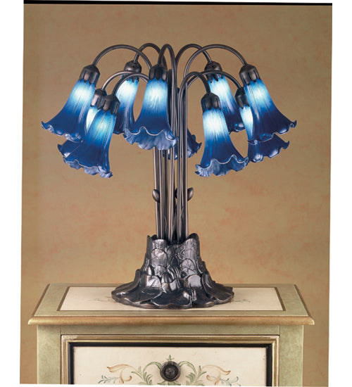 Meyda 22"H Blue Pond Lily 10 LT Table Lamp