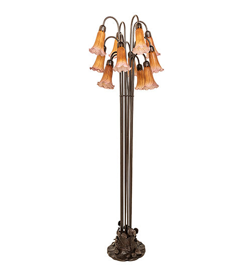 Meyda 63" High Amber/Purple Tiffany Pond Lily 12 Light Floor Lamp '15946