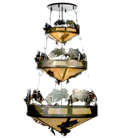 Meyda 58"W Catch of the Day Bass 3 Tier Inverted Pendant 20692