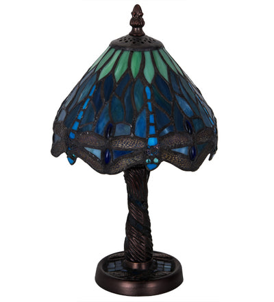 Meyda  12"H Tiffany Hanginghead Dragonfly W/Mosaic Base Mini Lamp '26617