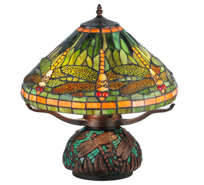 Meyda 17"H Tiffany Dragonfly w/Tiffany Mosaic Base Table Lamp '26681