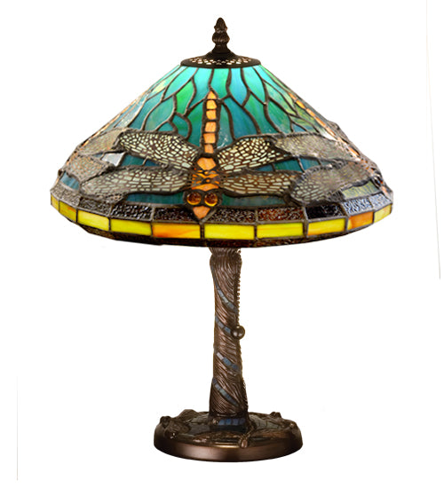 Meyda 16"H Tiffany Dragonfly w/ Twisted Fly Mosaic Base Accent Lamp '26683