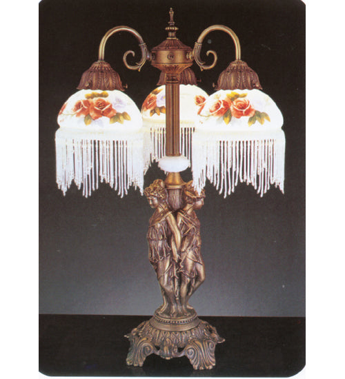 Meyda 24"H Rose Bouquet 3 Arm Fringed Accent Lamp 27085