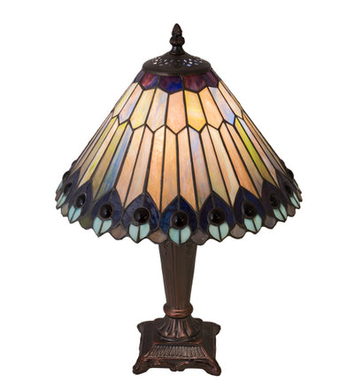 Meyda 17" High Tiffany Jeweled Peacock Accent Lamp '27564
