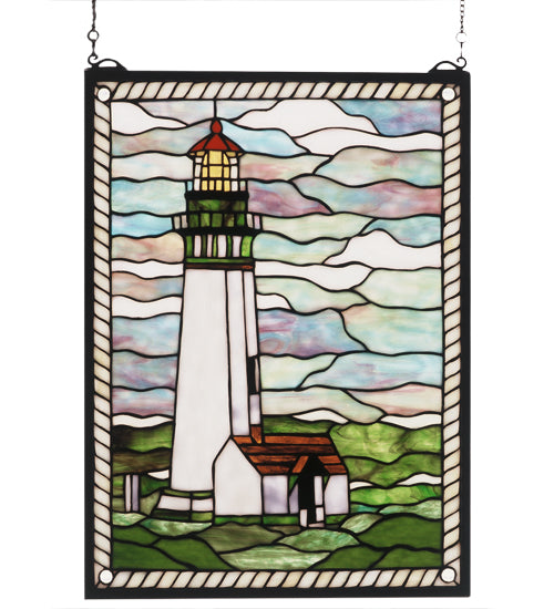 Meyda 15"W X 20"H Yaquina Head Lighthouse Stained Glass Window '55949