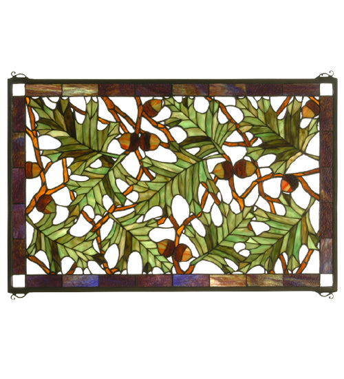 Meyda 28"W X 18"H Acorn & Oak Leaf Stained Glass Window '66276