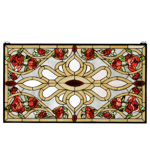 Meyda 36"W X 20"H Bed of Roses Stained Glass Window