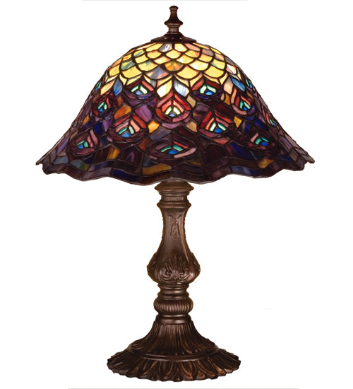 Meyda 16.5"H Tiffany Peacock Feather Accent Lamp '67885