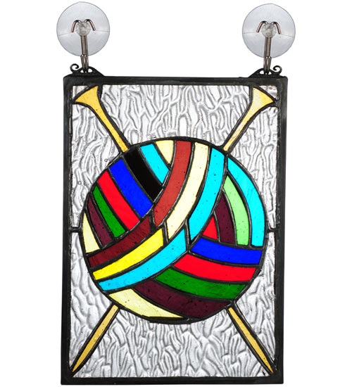 Meyda 6"W X 9"H Ball of Yarn W/Needles Stained Glass Window 72347