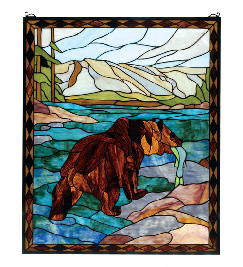 Meyda 25"W X 30"H Grizzly Bear Stained Glass Window '72934