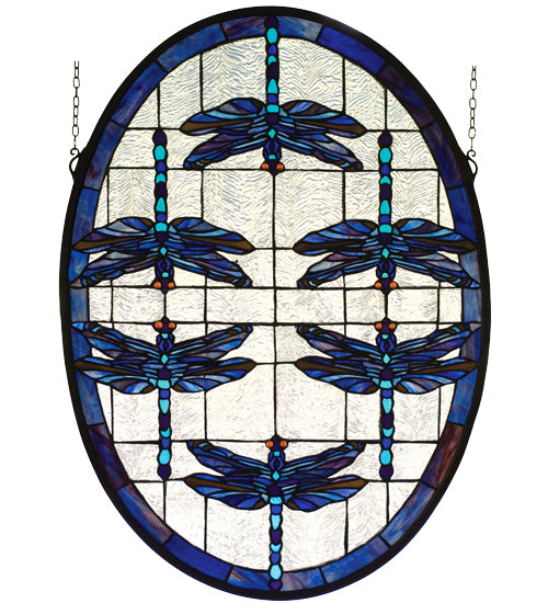 Meyda 22"W X 30"H Dragonflies Oval Stained Glass Window 78087
