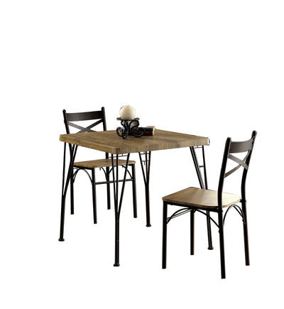 BENZARA Industrial Style 3 Piece Dining Table Wood And Metal, Brown And Black - BM119853