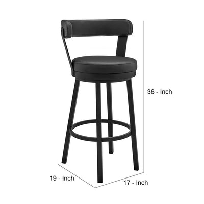 BENZARA Emma 26 Inch Modern Counter Stool Chair, Vegan Faux Leather, Swivel, Black - BM282704