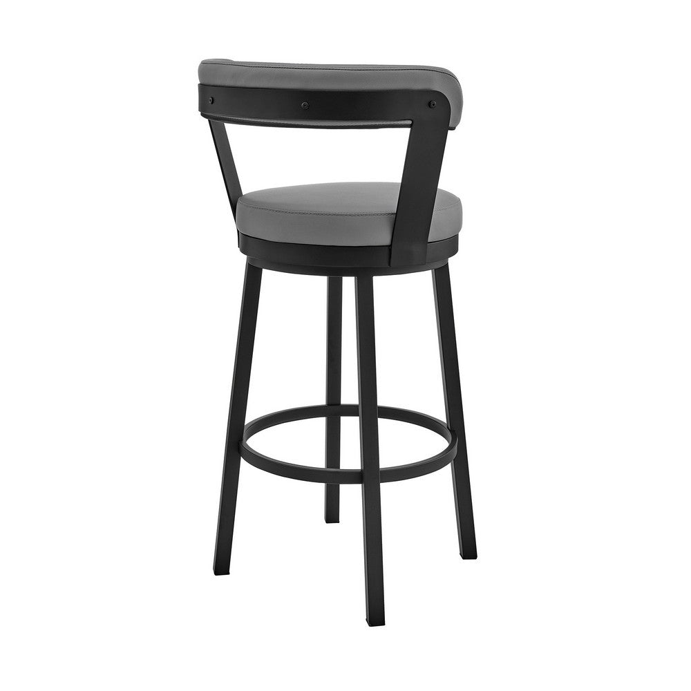 BENZARA Emma 26 Inch Modern Counter Stool Chair, Vegan Leather, Swivel, Gray, Black - BM282706