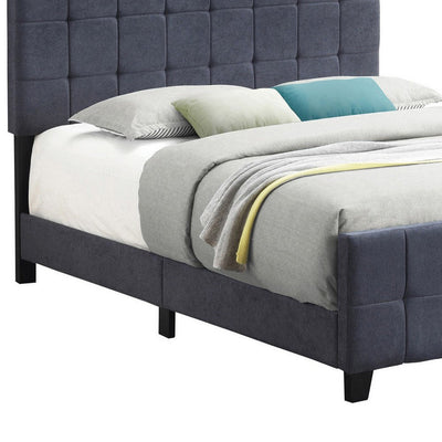 BENZARA Feny Modern Style Wood King Size Bed, Grid Tufted Gray Fabric Upholstered - BM283013