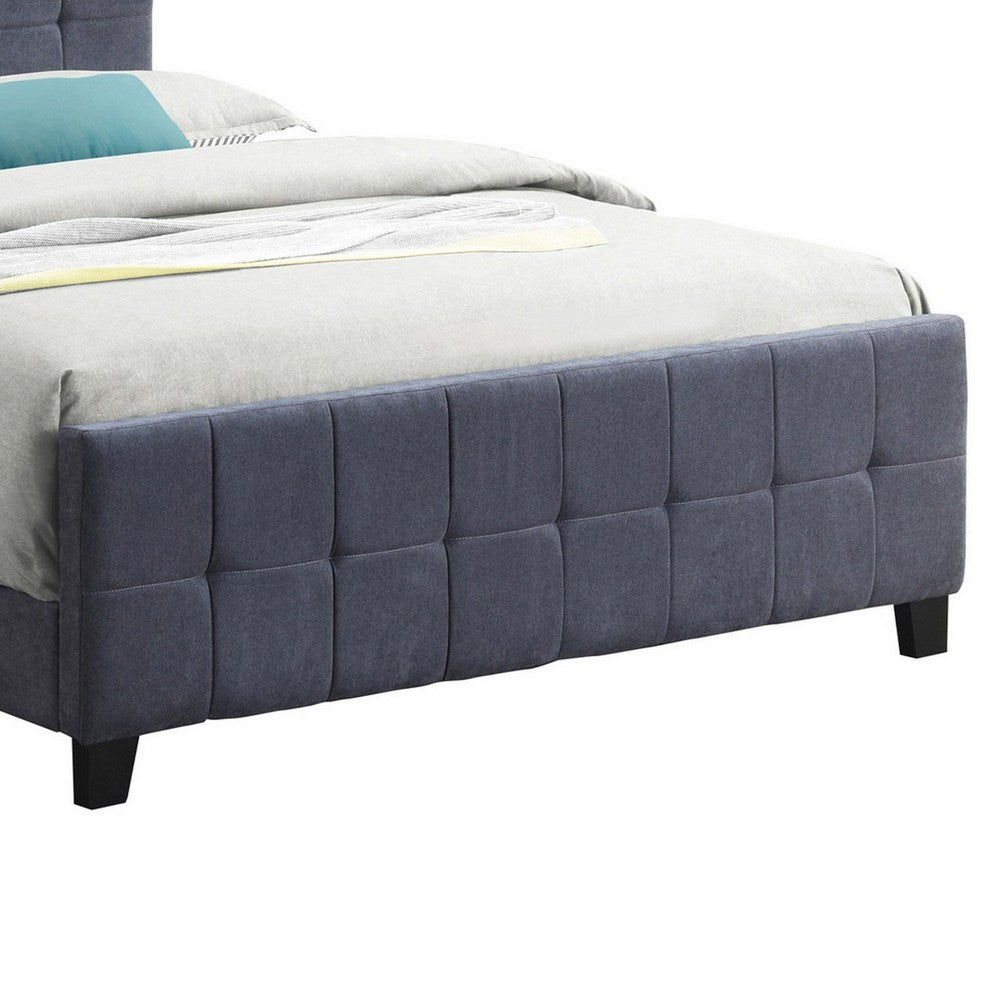 BENZARA Feny Modern Style Wood King Size Bed, Grid Tufted Gray Fabric Upholstered - BM283013
