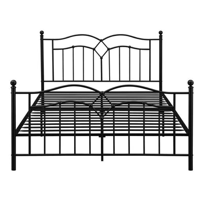 BENZARA Modern Queen Size Bed, Curved Accent, Black Heavy Gauge Steel Metal Frame - BM283014