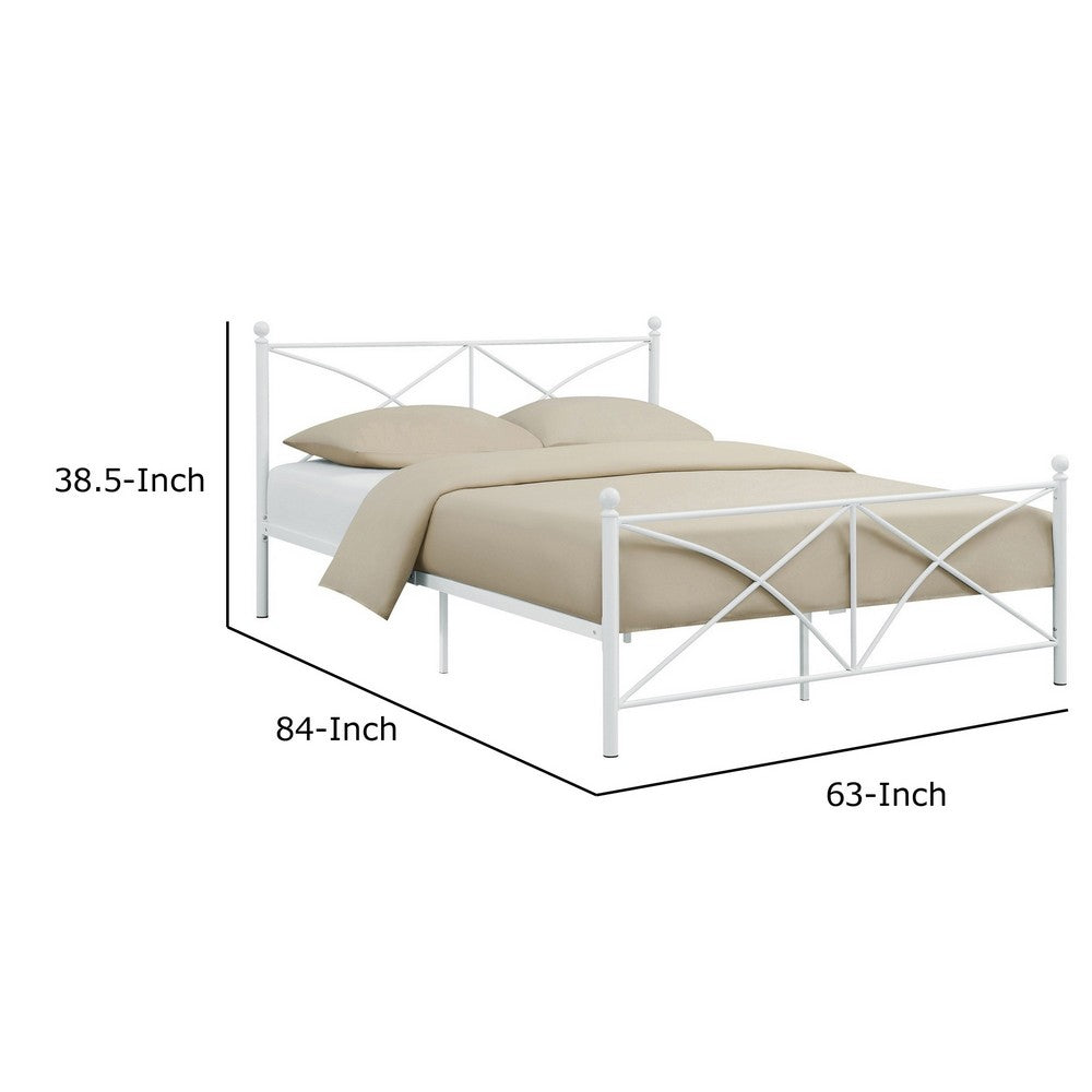 BENZARA Kelly Modern Queen Size Bed, Heavy Steel Metal Frame, Matte Finished White - BM283015