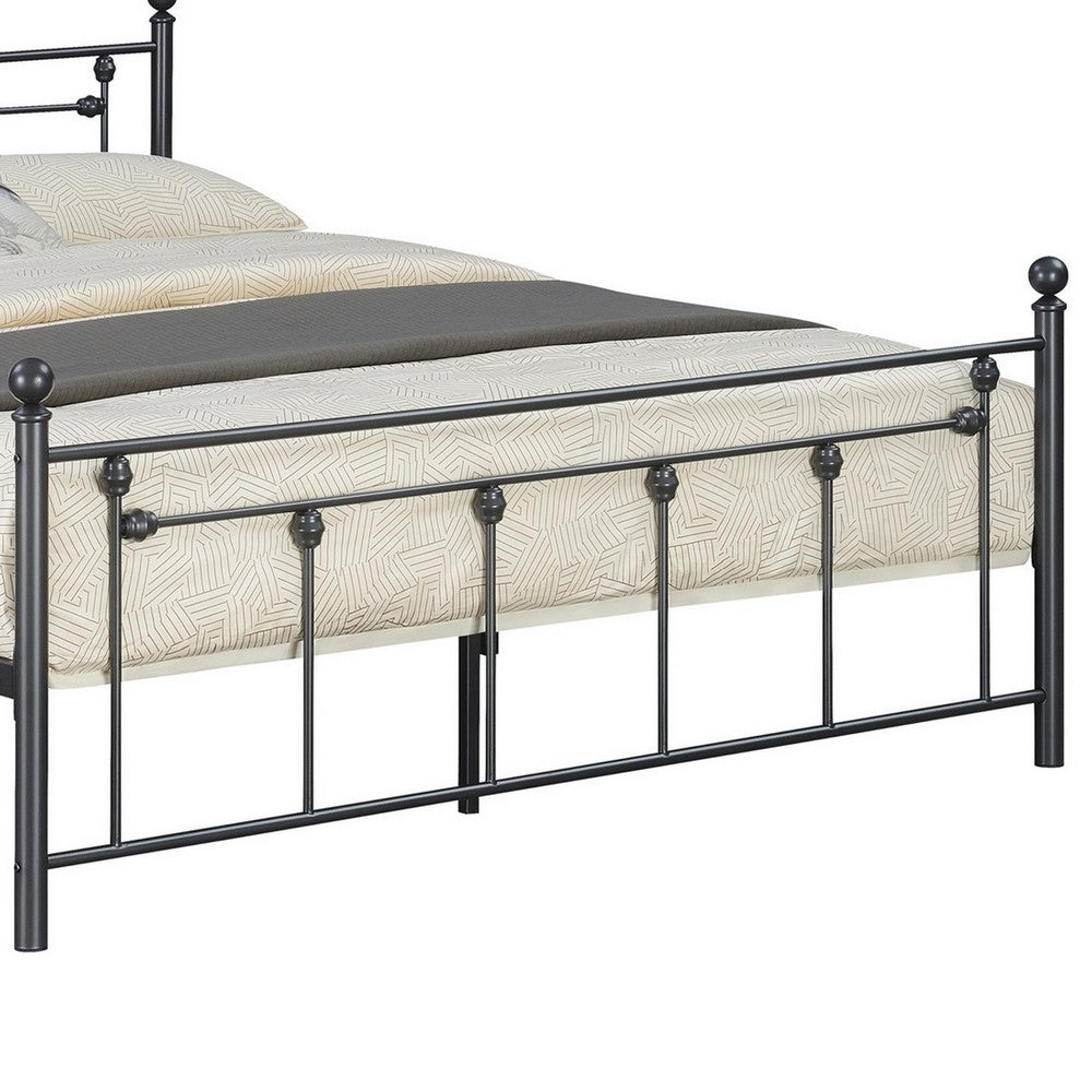 BENZARA Olly Modern Queen Size Bed, Heavy Steel Metal Frame, Slatted, Matte Black - BM283018