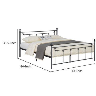 BENZARA Olly Modern Queen Size Bed, Heavy Steel Metal Frame, Slatted, Matte Black - BM283018