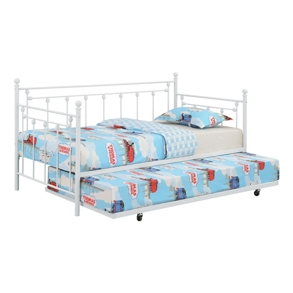 BENZARA Olly Modern Daybed, Heavy Steel Metal Frame, Pull Out Trundle Bed, White - BM283019
