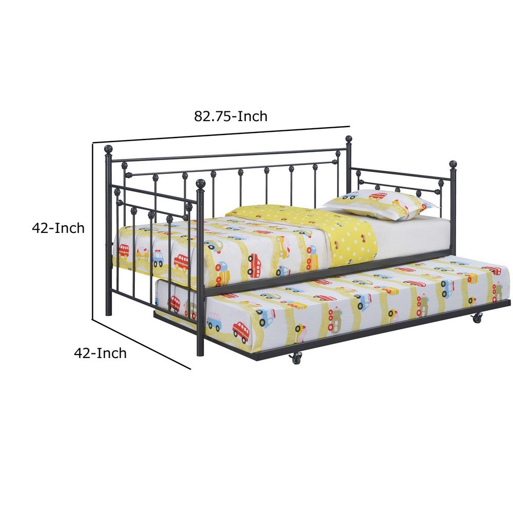 BENZARA 83 Inch Olly Modern Daybed, Pull Out Trundle, Heavy Black Steel Metal Frame - BM283020
