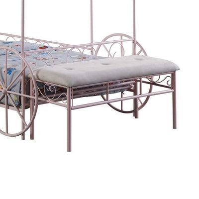 BENZARA Modern Twin Size Canopy Bed, Princess Carriage Design, Powder Pink - BM283038