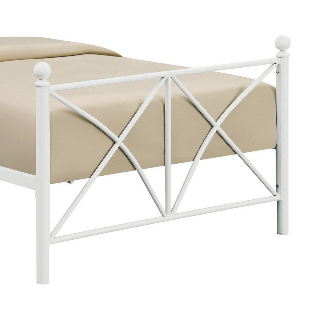 BENZARA Kelly Modern Full Size Bed, X Designed Frame, Rustic Style, Metal, White - BM283040