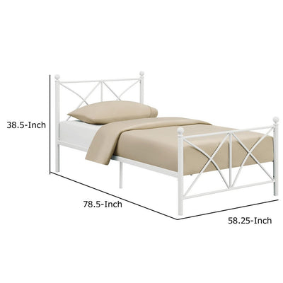 BENZARA Kelly Modern Full Size Bed, X Designed Frame, Rustic Style, Metal, White - BM283040