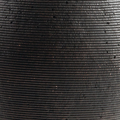 BENZARA Dale 12 Inch Round Polyresin Vase, Wavy Ribbed Spiral Texture Antique Brown - BM283062