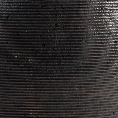 BENZARA Dale 17 Inch Round Polyresin Vase, Tightly Ribbed Texture, Antique Brown - BM283063