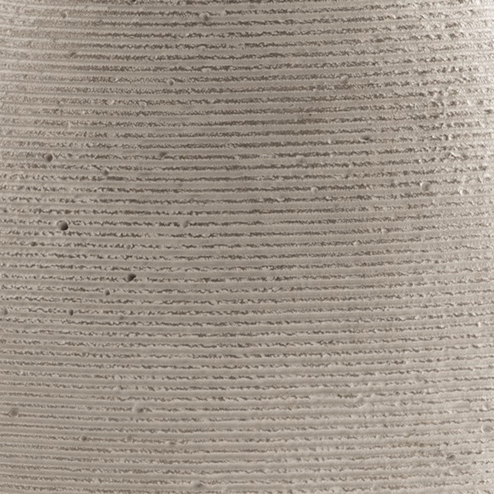 BENZARA Dale 12 Inch Round Polyresin Vase, Wavy Ribbed Spiral Texture Antique Beige - BM283064