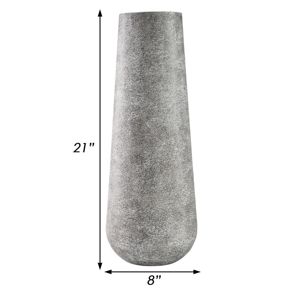 BENZARA Fin 21 Inch Cylindrical Metal Vase, Subtly Textured, Antique Gray White - BM283068