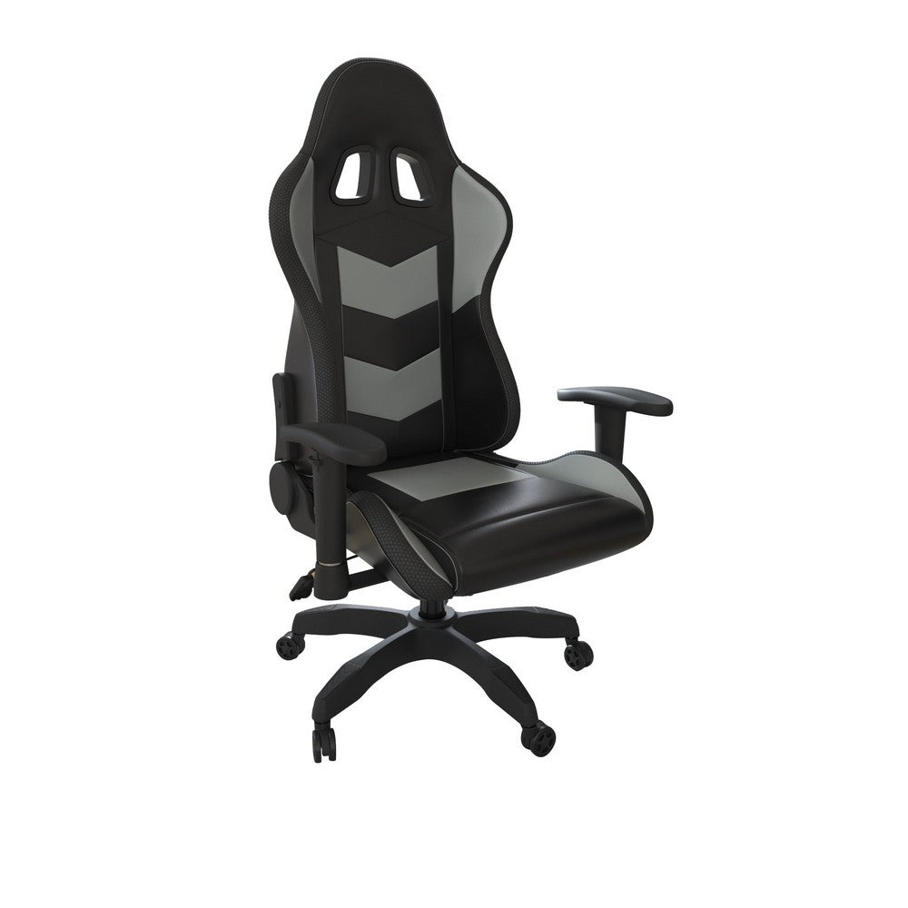 BENZARA Aria 27 Inch Swivel Faux Leather Office Gaming Chair, Adjustable, Black - BM283075