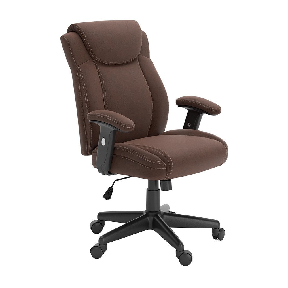 BENZARA Blake 25 Inch Modern Swivel Office Chair, Faux Leather, Tilt Seat, Brown - BM283080