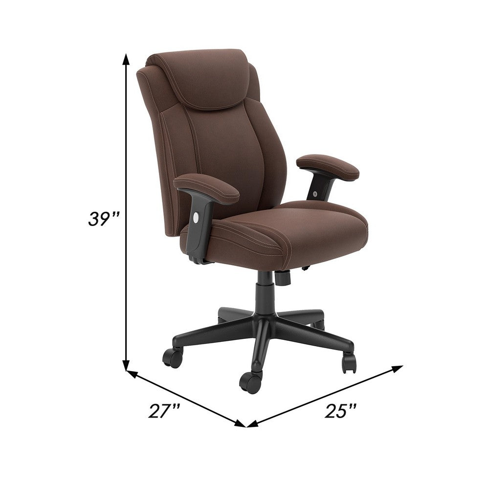 BENZARA Blake 25 Inch Modern Swivel Office Chair, Faux Leather, Tilt Seat, Brown - BM283080