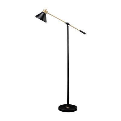 BENZARA 58 Inch Classic Metal Floor Lamp, Adjustable Shade Height, Gold, Black - BM283118