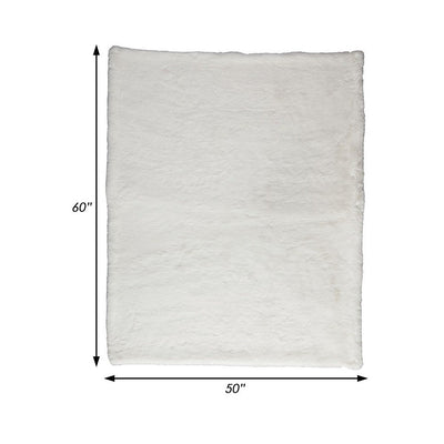 BENZARA 60 Inch Modern Soft Faux Fur Throw Blanket, Solid Reverse, Polyester, White - BM283127