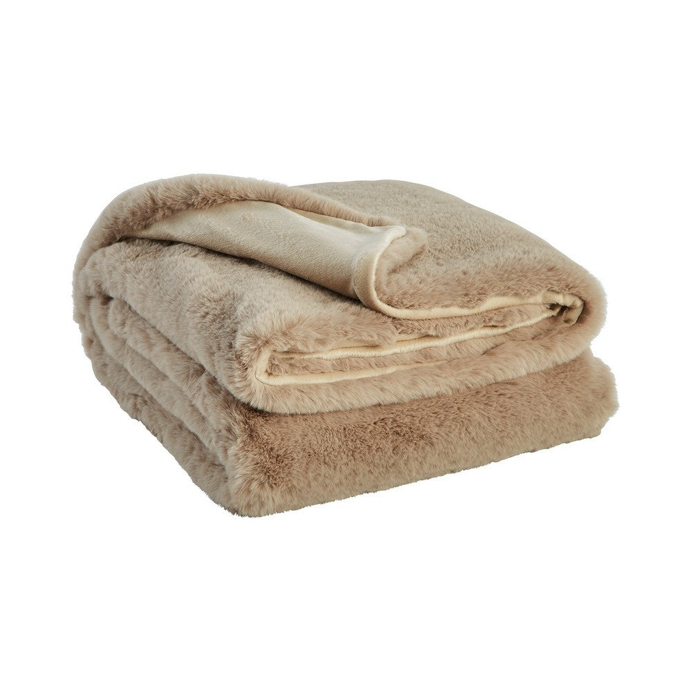BENZARA 60 Inch Modern Soft Faux Fur Throw Blanket, Solid Reverse, Polyester, Brown - BM283128