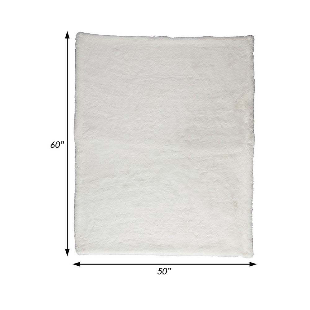 BENZARA 60 Inch Throw Blanket, Soft Faux Rabbit Fur Front, Set of 3, Fabric, White - BM283137